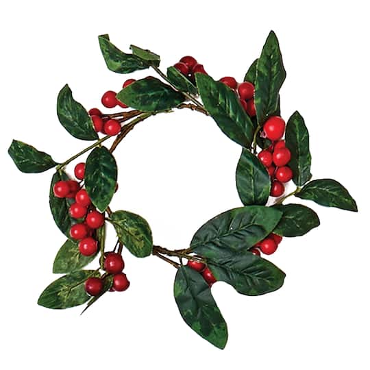 3.75" Christmas Berry & Leaf Candle Ring, 2ct.